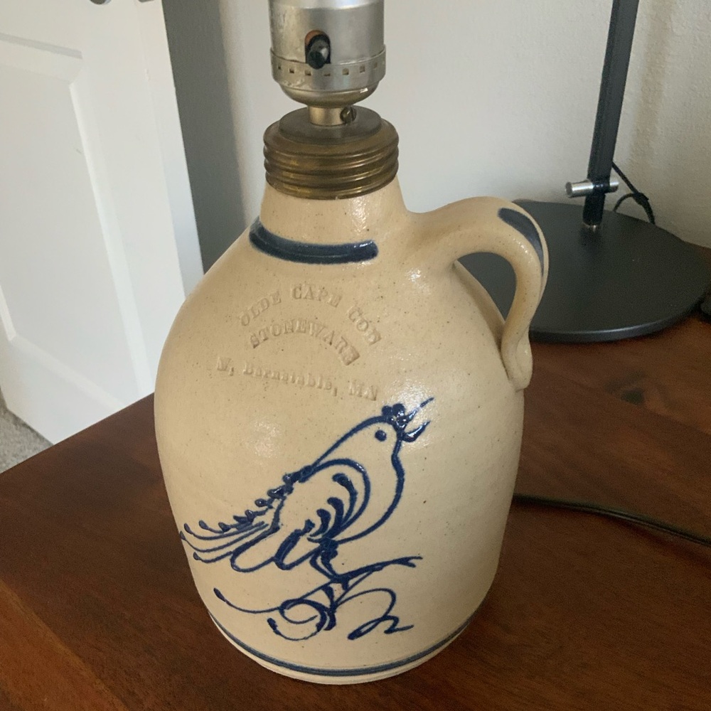 Olde Cape Cod Stoneware Jug with Blue Bird Design in Cream